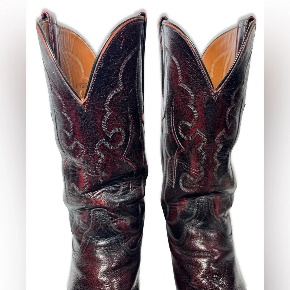 Lucchese Womens Boots Size 10.5 Black Cherry Vintage Goat Skin Leather Knee High - Picture 6 of 13